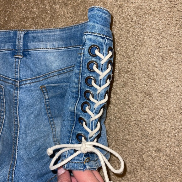 Blue Asphalt Blue Denim Laced Up Jean Shorts - Picture 4 of 4